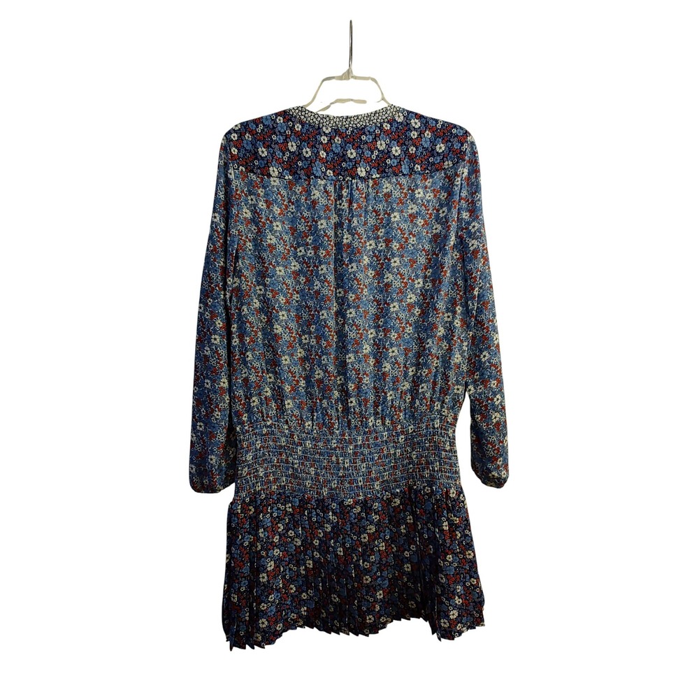 Women Gap M Dress Blue Floral Smocked Waist L Sleeve Pleated Hem NWT Spring 2017 - Picture 2 of 7